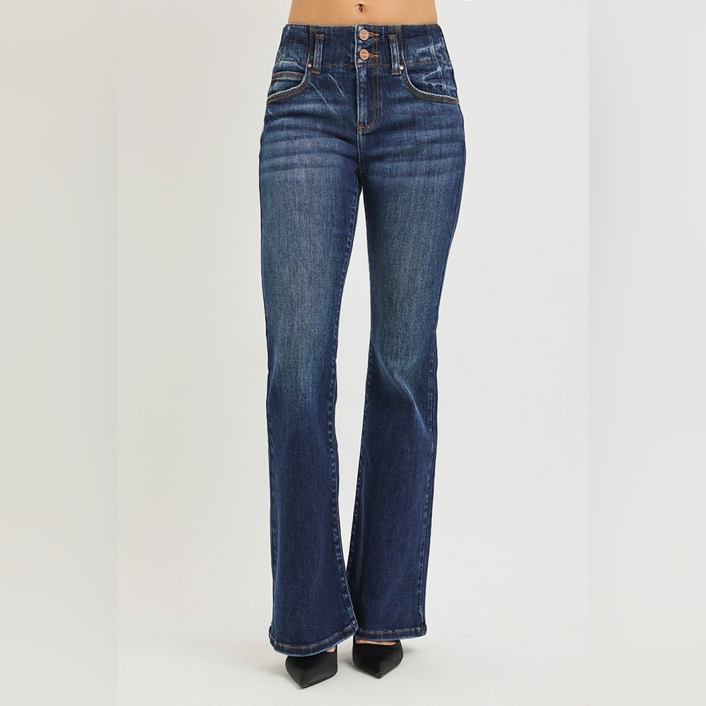 RISEN High Rise Flare Jeans With Seam Detail Waistband​